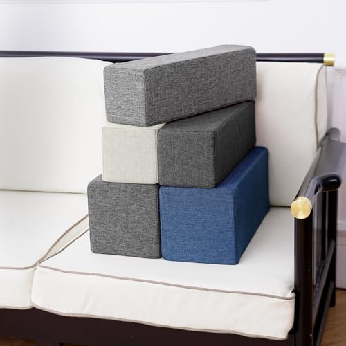 2 Pack Couch Arm Rest Pillow, 6''x6''x20'' Linen Cover, High Density Foam Armrest Cushion, Removable & Washable Elbow Support for Sofa, Bed, and Armchair (Grey) Linen Grey 5.9x5.9x19.7 IN