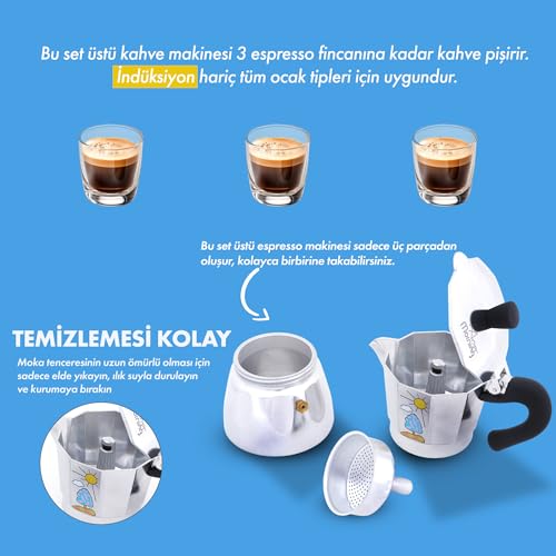 Any Morning Espresso Stovetop Moka Pot, 6 Cup, 8 Oz, Silver (8 Oz) 6 cups
