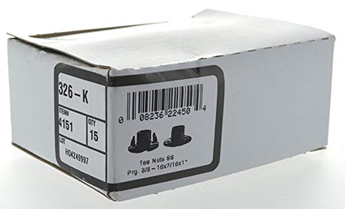 Hillman stainless steel long prong T-nuts, 3/8"-16 x 7/16" x 3/4", 15 pack
