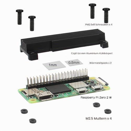 Geekworm Raspberry Pi Zero 2W Aluminum Heatsink Cooler (C296) | 10mm height, passive cooling