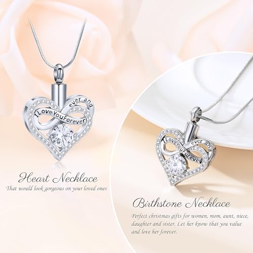 Minicremation Urn Necklace for Ashes Infinite Heart Urn Pendant I Love You Forever Cremation Pendant for Women Ashes Necklace Keepsake Memorial Ash Jewelry Silver-White