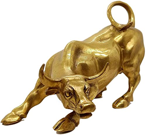 Sculpture Home Decoration Golden Copper Bull（Feng Shui） Represents Good Luck of Life Wealth, Brass Bull Figurine Bull Statue COW01