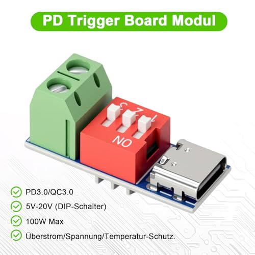 USB-C PD Trigger Board Module, PD/QC Decoy Board with DIP Switch for 5V/9V/12V/15V/20V Quick Charge, Power Delivery Boost Module, Compatible with PD3.0/2.0 & QC (Pack of 3) 3 pieces