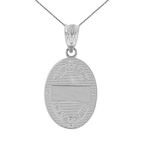 925 Sterling Silver Saint Joseph Medallion CZ Oval Pendant Necklace (1") 18.0 Inches