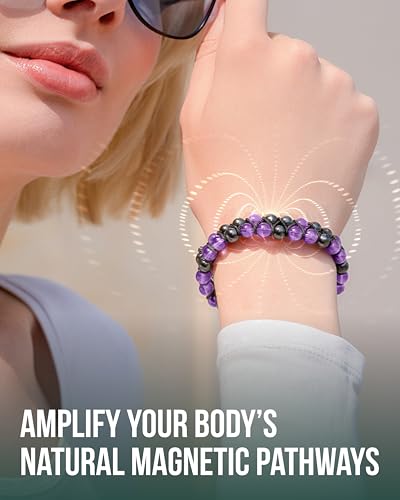 MagnetRX® Hematite & Gemstone Beaded Bracelets for Women (Amethyst) Amethyst 6mm Bead