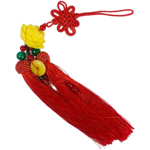 Car Hanging Decoration Lotus Flower Charm Tassel for Car Decoration Wall Hanging Decor/Wealth/Prosperity/Success (Red) Red
