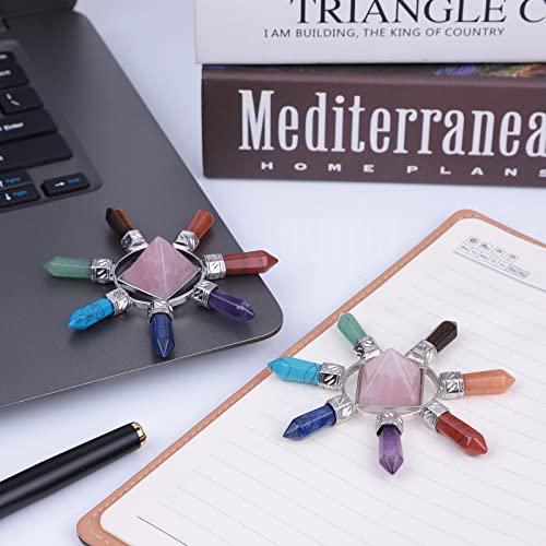 TUMBEELLUWA 7 Chakra Crystal Pyramid for Crystal Grid, Chakra Balancing Rose Quartz Pyramid