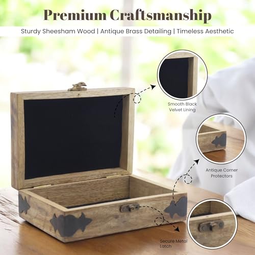 Handmade Wooden Jewelry Box with Tree of Life Engraving – Antique Handcarved Keepsake Organizer for Women & Men | Solid Wood Storage Box for Jewelry, Trinkets, Gifts & Home Décor 7" x 5" x 2.5" Tree - 2