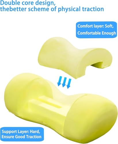 Cervical Neck Roll Traction Pillow ,Neck Shoulder Muscle Relaxer ,Cervical Spine Alignment & Tension Relief & No More Neck Pain &Breathable Pillowcase, Memory Foam, for Bed, Legs, Back and Yoga ﻿