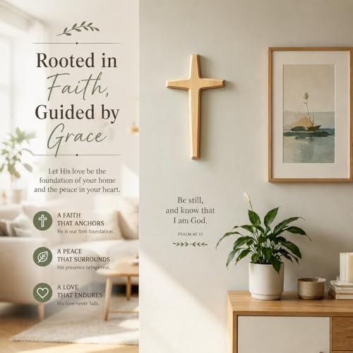 Nuvivilan Natural Wooden Wall Cross Decor, Minimalist Christian Cross Wall Art for Home, Church, Prayer Room, Bedroom & Living Room, Religious Gift for Women (13" L x 6.9" W) Star Cross