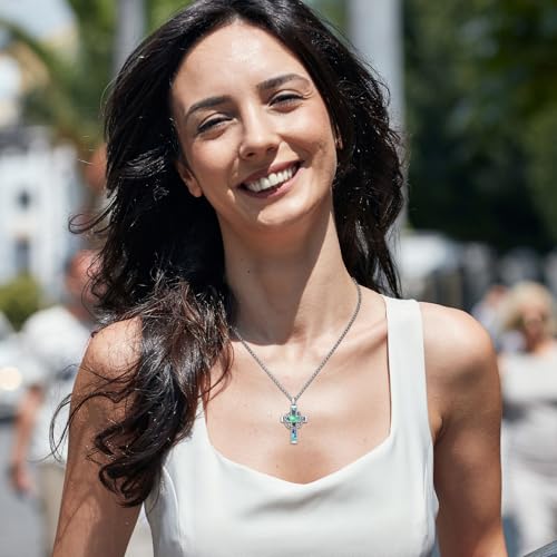 Cross Necklace for Men Women 925 Sterling Silver Cross Pendant Christian Necklace Religious Jewellery Birthday Gifts for Men Women A01-Cross Thorns Abalone