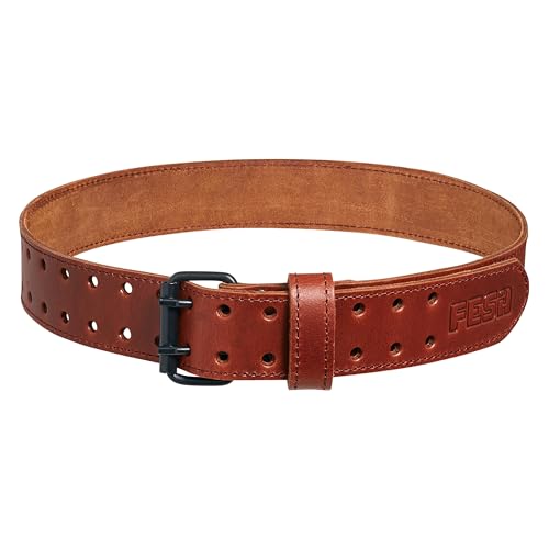 FESA men's cherry top grain leather tool belt with tool pouch, 2-inch wide, size L