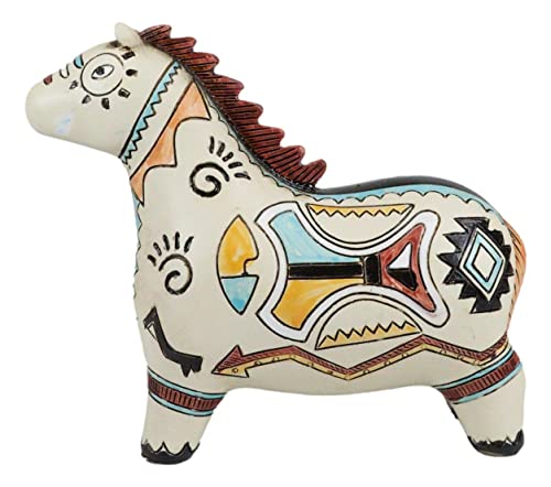 Ebros Gift Native Tribal American Aztec Hopi Indian Style Equine Mustang Horse Animal Totem Spirit Figurine Collection Celestial Heaven and Earth Inspired Colorful Patterns