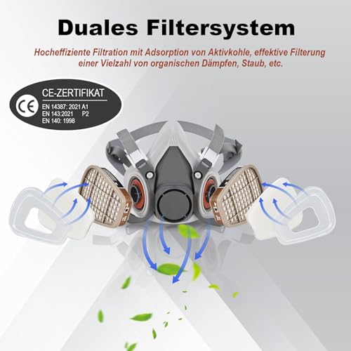 Faburo Respirator Mask Set, Gas Mask, Painting Mask with Filter Cartridges, Cotton Filter for Gases, Vapors, Chemicals, Sprays, Fine Dust Mask, Protective Mask with Filter Half mask