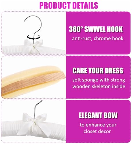 Amber Home 10 Pack Large Ivory Satin Padded Hangers for Women Clothing 17"