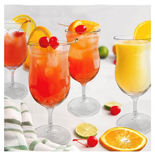 Lily's Home Unbreakable Plastic Hurricane Glasses. Stemmed Cocktail Glasses made of Shatterproof Plastic and Ideal for Pina Colada, Daiquiri and Iced Tea. Reusable, 14 oz. Each, Set of 4 (Clear) Clear