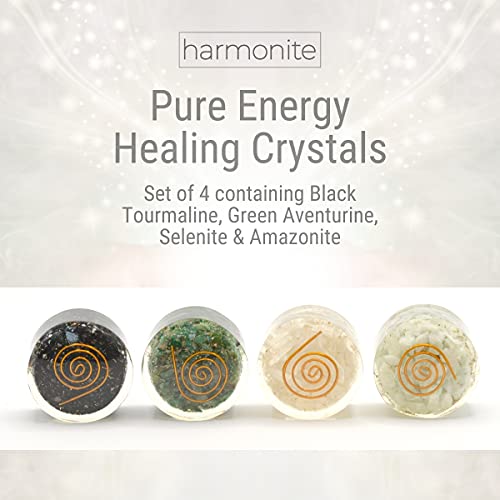 4 Meditation Crystals and Healing Stones. Relaxation Gift Set. Black Tourmaline, Green Aventurine, Selenite and Amazonite Crystal Stress Relief, Self Care Healing Crystals Energy