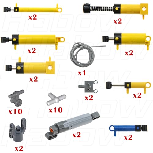 Habow 19Pcs Pneumatic-Technic-Parts Kit Compatible with Mainstream building block brand, Cylinders-Air-Pump Pressure Rod Switch Piston Hose Technic Linear Actuator MOC-Replacement-Parts.