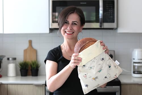 2 XL Beeswax Bread Bags for Homemade Bread, Reusable Cotton and Beeswax Storage for Sourdough or Artisan Loaves, Keeps Bread Fresh Longer, Freezer Safe, 12.5" x 16.5" Cream with Dog Print