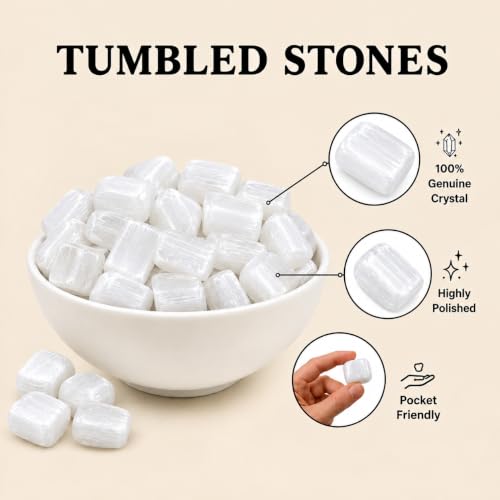 Selenite Tumbled Stones, 1/2 LB Natural Polished Crystals for Reiki Selenite 1/2 Pound