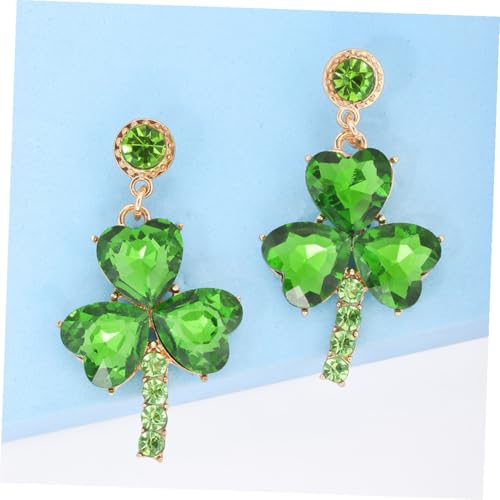 Abaodam 1 Pair Shamrock Earrings for Women Green Alloy St Patrick's Day Dangle Earrings with Rhinestone Accent, Elegant Design to Enhance Elegance for Party and Festival Use