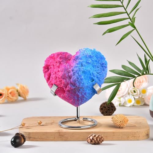 JIC Gem Red Blue Titanium Coated Large Heart Crystal Cluster Geode Healing Crystals Heart Shaped Rocks with Crystal Display Stand Home Decor Reiki Meditation 3.14-3.54 inch Bluepink