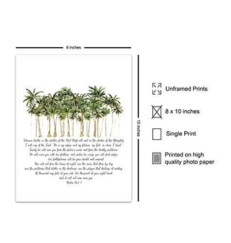 Psalm 91 - He Will Cover You With His Feathers Wall Art - Palm Tree Wall Art - Religious, Bible Verse Decor - Christian Gifts for Women, Men - Spiritual, Inspirational Wall Decor - Holy Scriptures 8"L x 10"W