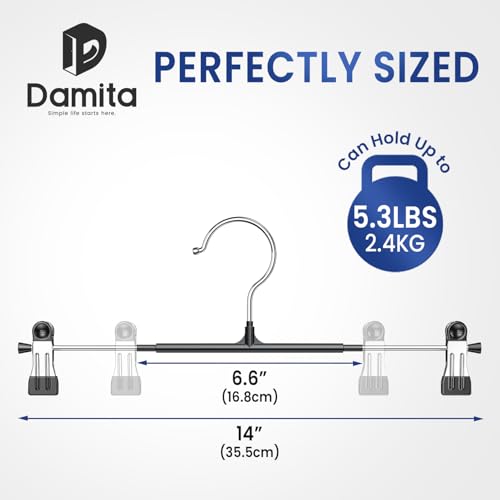 Pants Hangers with Clips Skirt Hangers for Women 20 Pack, Space Saving 14Inch Adjustable Hanger Heavy Duty Non-Slip for Trousers, Jeans, Clothes, Shorts (Black, 20Pack) 20pack-black 14 inch