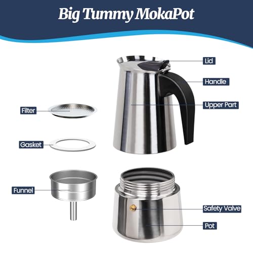2 Cup Moka Pot Stainless Steel 100ml Italian Espresso 2Cup Straight