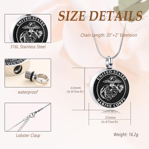 Minicremation Cremation Jewelry for Ashes UNITED STATES Army/Air Force/Navy/Firefighter Memorial Urn Necklace for Ashes Keepsake Pendant for Women Men US-Marine Corps