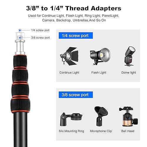 Soopho Portable Photography Light Stand Adjustable 7ft Aluminum Light Tripod Stand with 180° Reversible Leg Reversible Portable Studio Lighting Tripod ，Maximum Height 86.5“/220cm for Flsah Softboxes Gold
