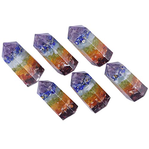 TUMBEELLUWA 2 Pcs Healing Crystal Obelisk Tower for Witchcraft Wiccan Altar #4 Rainbow