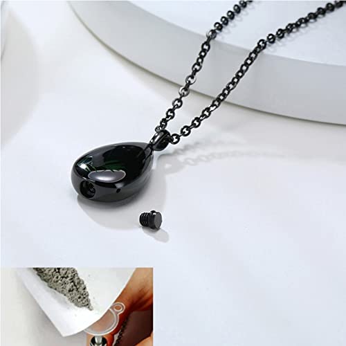 Rockyu Teardrop urn Necklaces for Ashes for Women Stainless Steel Simple Pear Shape Pendant Water Drop Keepsake Memory Dainty Necklace Chain 20 Inch Cremation Jewelry (Black)