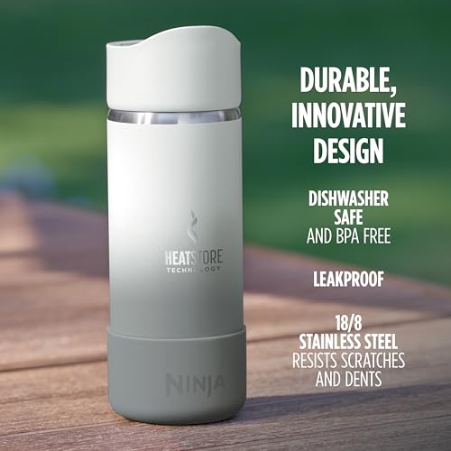 Ninja, Travel Mug, Sip Perfect 16oz, Brings Hot Drinks to Sippable Temperature in Minutes, Stainless Steel, Leak Proof, Dishwasher Safe, Metal Insulated Tumbler, White, DW1603WH 16 Ounces
