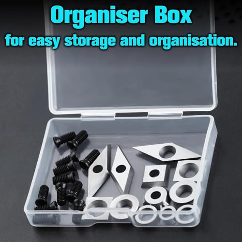 SPEEDWOX 12 Pieces Tungsten Carbide Cutters Inserts Set for Wood Lathe Turning Tools Include 11mm Square with Radius,12mm and 8.9mm Round,31mm 10mm Diamond with Sharp Point, 12 Pieces Screws