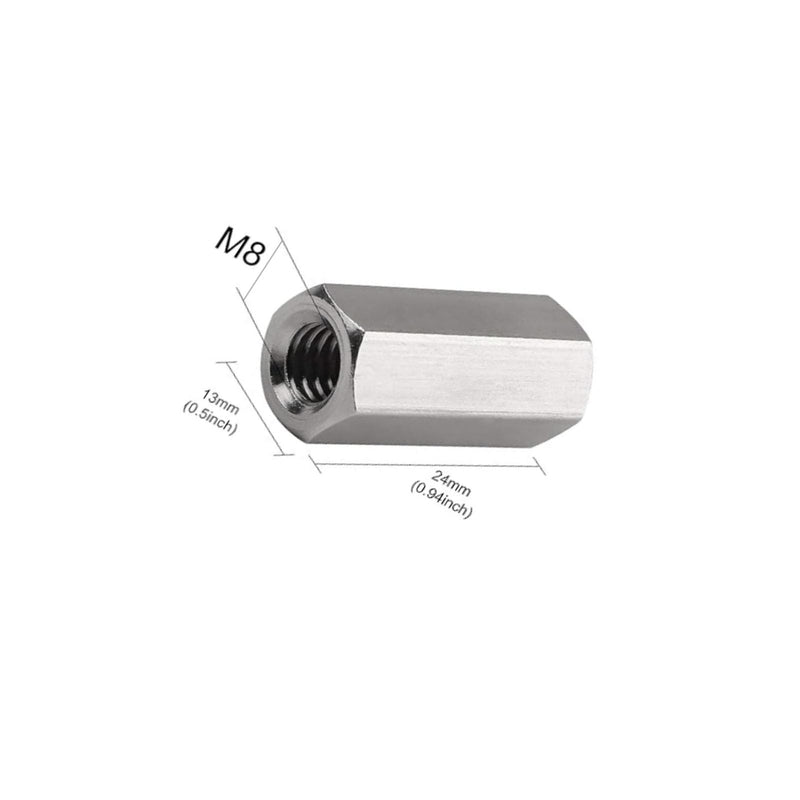[Australia - AusPower] - M8 X 1.25-Pitch 24mm Length Metric Hex Coupling Nut 304 Stainless Steel Rod Coupling Nuts?Silver color 4? 