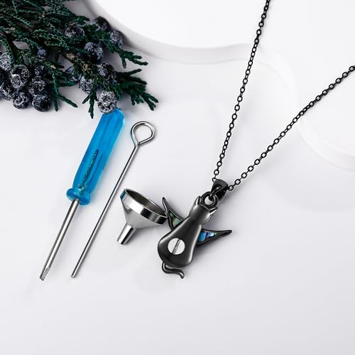 YAFEINI Urn Necklace for Ashes 925 Sterling Silver Black Cat Cremation Jewelry Memorial Keepsake Jewelry with Funnel Filler for Women