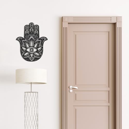 Slickss Hamsa Hand Metal Wall Art, Sacred Geometry Spiritual Boho Decor B - Black