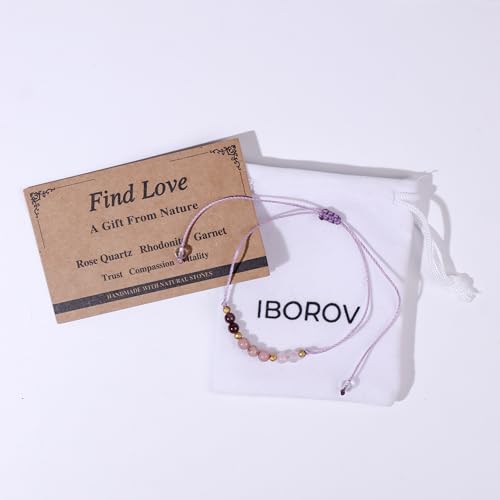 Natural Stone Healing Bracelets with Empowering Cards Adjustable Jewelry Gift for Men and Women Find Love