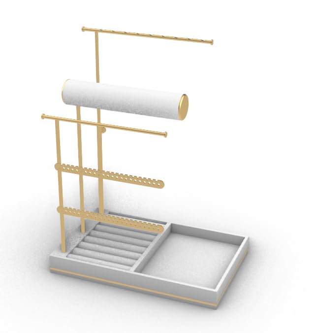 Emibele Necklace Holder Jewelry Organizer Stand, 5 Tier Jewelry Holder White & Gold