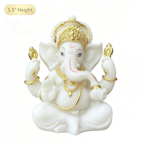 Indian God Lord Ganesha Statue,White Lmitation Glass Hindu Elephant Statue Ganpati Idol Buddha Sculptures,Hindu Gift,Home Temple Mandir Meditation Yoga Room Decor 5.5" White 5.5"