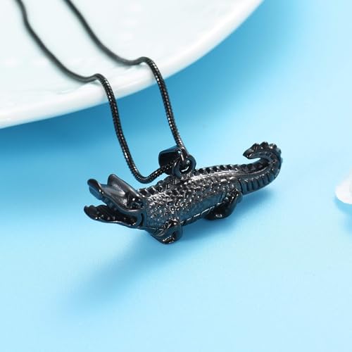 Crocodile Cremation Urn Necklaces for Ashes Stainless Steel Urns Necklace Keepsake Longevity wisdom Memorial Cremation Jewelry for Ashes for Men Women Gifts Black
