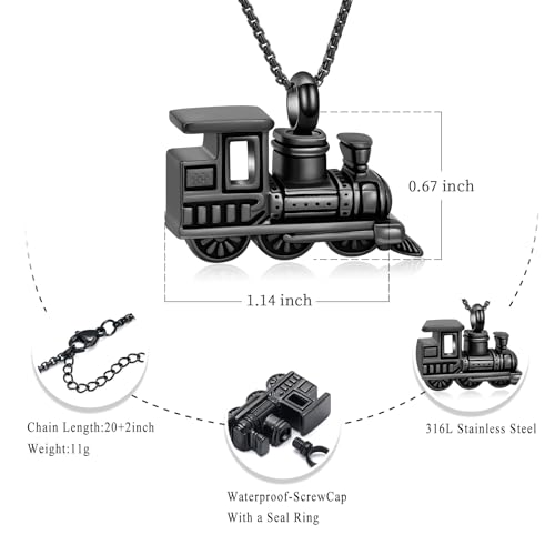 Oinsi Stainless Steel Mini Train Cremation Jewelry For Ashes Memorial Urn Necklace Keepsake Urn Pendant For Loved Ones Black