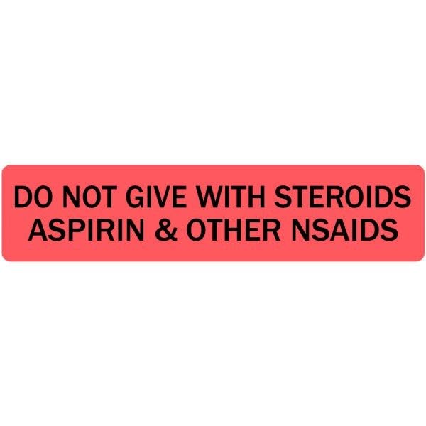 Do Not Give with Steroids Aspirins or NSAIDs - Veterinary Labels/Stickers | 0.375” x 1.625”, [500 Labels/1 Roll], Bright Red - Provide Vital Information for Specific Pets | LabelValue.com