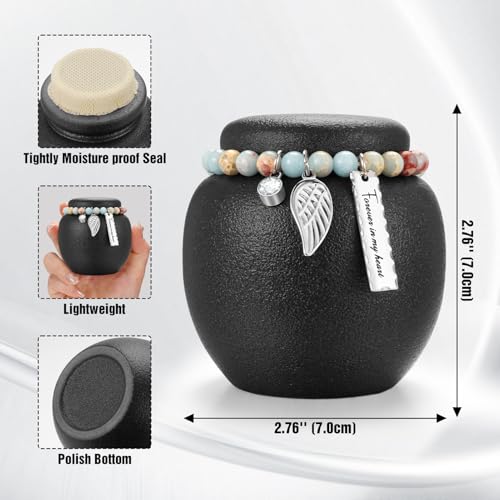 Ceramic Small Urn for Human Ashes Keepsake for Women Men Handmade Cremation Mini Urn for Ashes for Memorial-Black Black