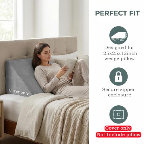 Light grey wedge pillow cover for VZLQZJMKY wedge pillow, 25x25x12.5 inches, made of soft fabric, designed for body positioning support.