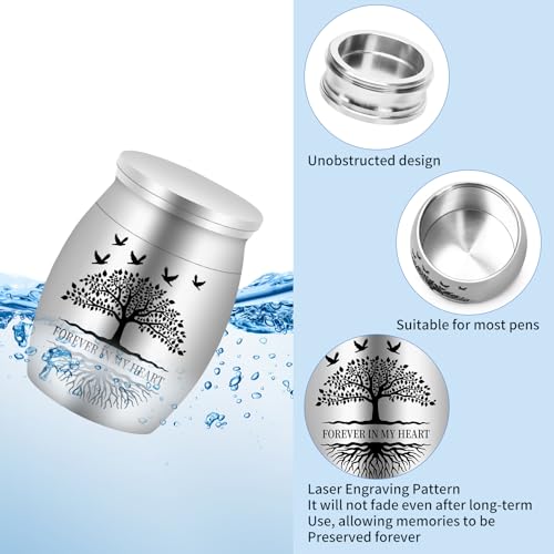 6 Set Small Urns for Ashes Cremation Urns 1.57 Inch Silver Ashes Keepsake Funeral Urn with Memorial Cards and Velvet Bag for Human Pet Ash (Tree of Life) 6 Set Tree of Life mini
