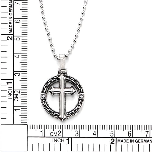 COOLSTEELANDBEYOND Stainless Steel Cross Pendant Necklace for Men, Gothic Templar Knight Medallion with Chain Edge, Religious, Stainless Steel, No Gemstone