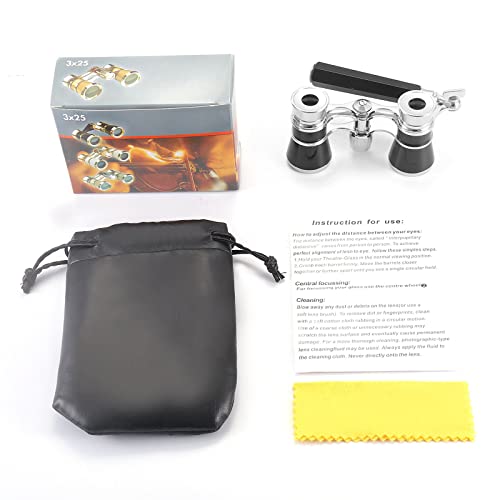 Aroncent Opera Glasses Binoculars 3X25 Vintage Theater Glasses Mini Binocular Compact with Handle for Adults Ladies Women in Opera Musical Concert B-Black+Sliver with Handle