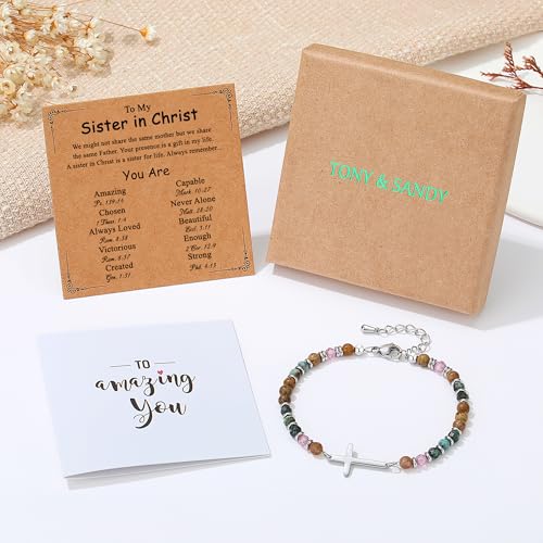 TONY & SANDY Christian Cross Bracelet for Women, Birthday Christmas Stocking Stuffers for Teens Kids Girls, Confirmation Baptism Gifts, Unique Gift for Friends Daughter Sister in Christ